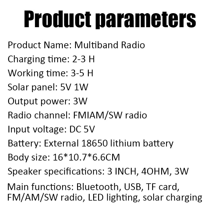 Radio portátil FM/AM/SW solar de emergencia con altavoz Bluetooth