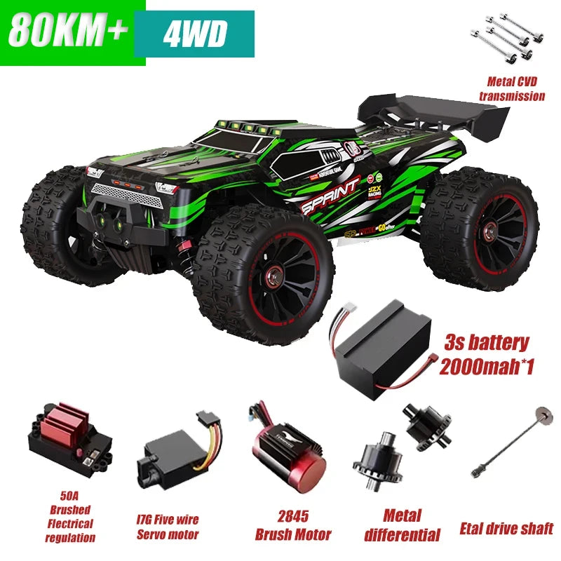 Coche todoterreno Rc 9255, coche de Control remoto de alta velocidad 80 KM/H con faro LED sin escobillas 4WD 1/14, camión monstruo, juguetes para niños, regalo