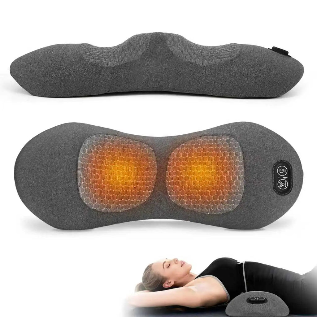Masajeador de espalda 3 en 1 - Masajeador lumbar eléctrico con calor, vibración y tracción, almohada de soporte lumbar para relajación profunda de los tejidos de la espalda