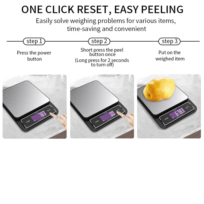 Báscula de cocina electrónica Digital de 6kg/0,1g, 10kg/1g, pantalla LCD, herramienta de medición de acero inoxidable totalmente impermeable para hornear