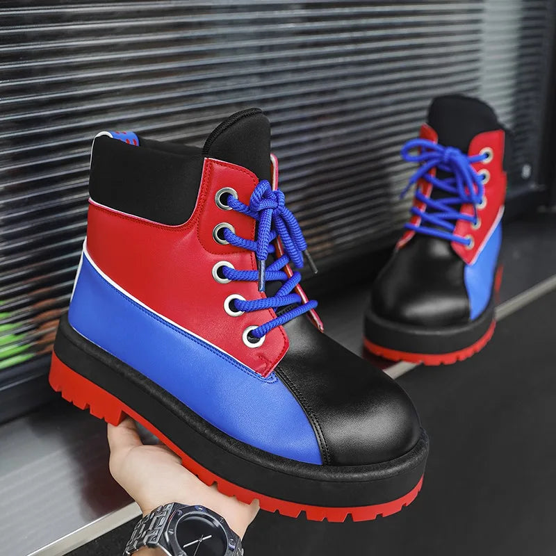 Botas de tobillo bicolor para hombre con suela gruesa antideslizante