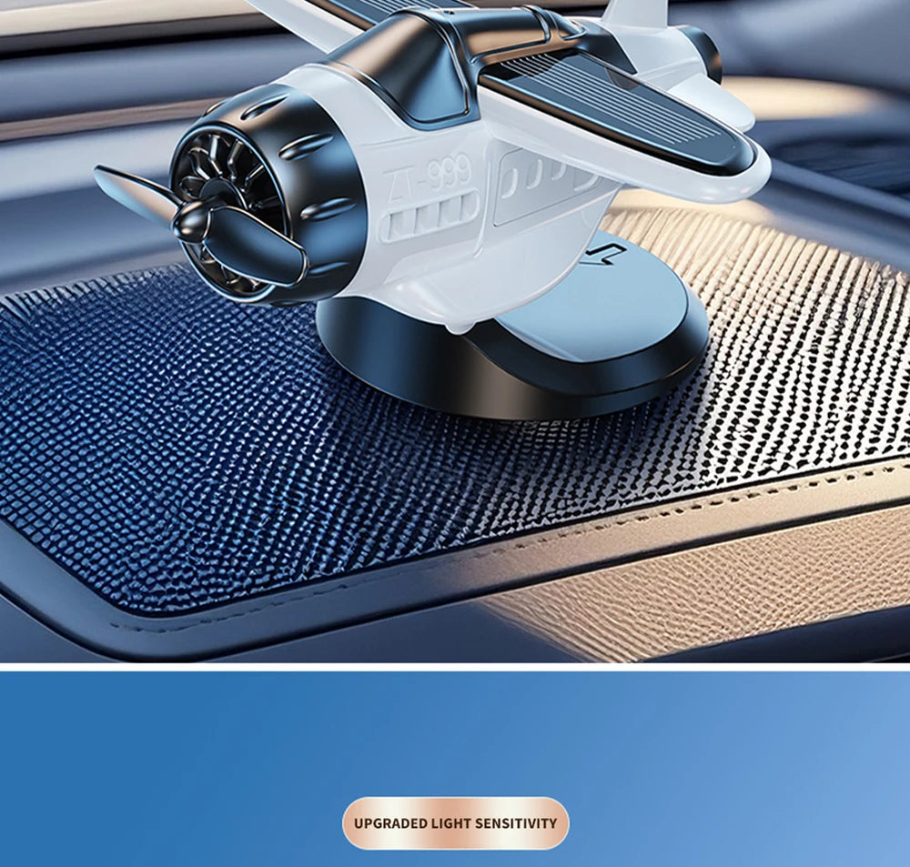 Mini avión con energía Solar, fragancia sólida, consola central para coche, adorno para salpicadero 360 °   Aire más fresco giratorio para aviones creativos