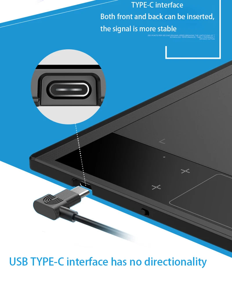 A30 10x6 pulgadas tableta de dibujo gráfico profesional interfaz tipo C con 8192 niveles sin batería para bloc de dibujo digital