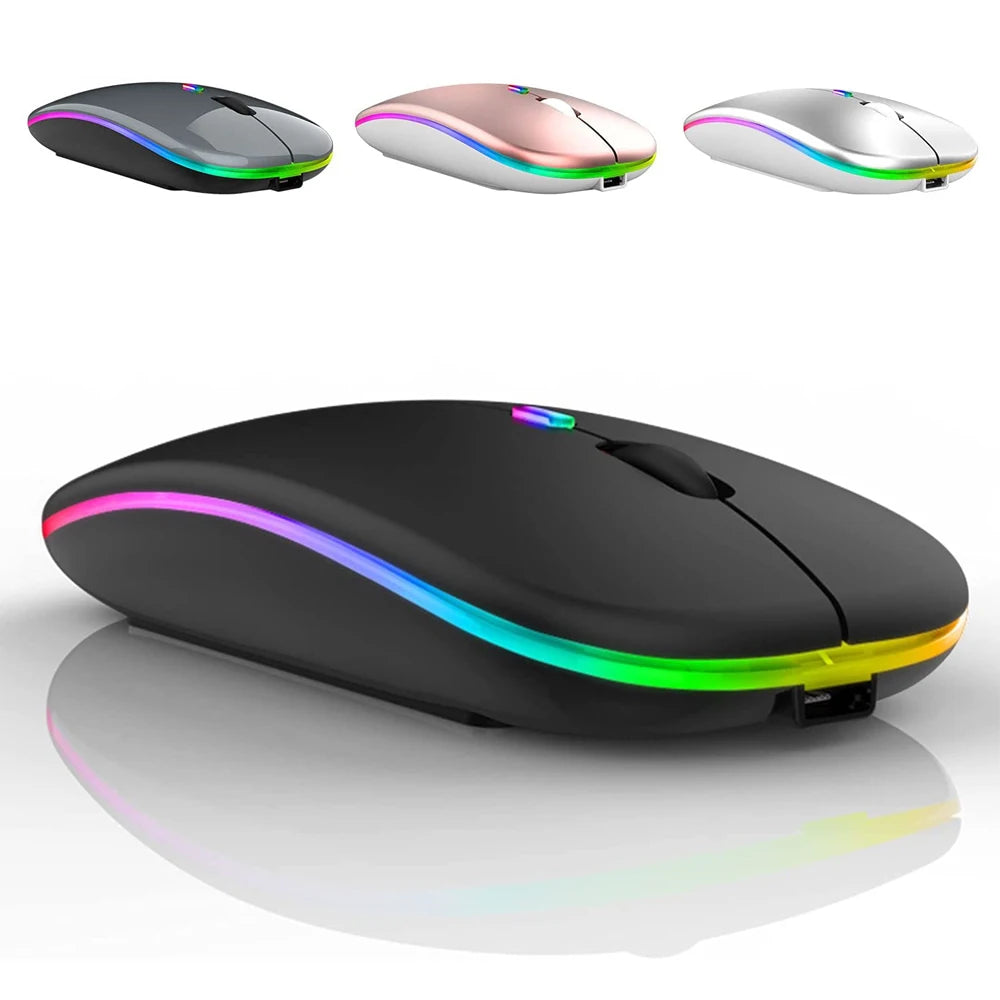 Ratón inalámbrico LED, recargable por USB, compatible con Bluetooth, RGB, silencioso, ergonómico, con retroiluminación, para ordenador portátil, PC y ipad