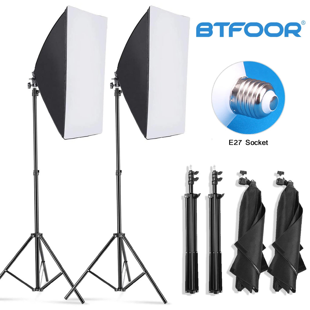 Softbox de fotografía profesional, caja suave de iluminación con trípode, bombilla fotográfica E27, sistema de luz continua para estudio fotográfico