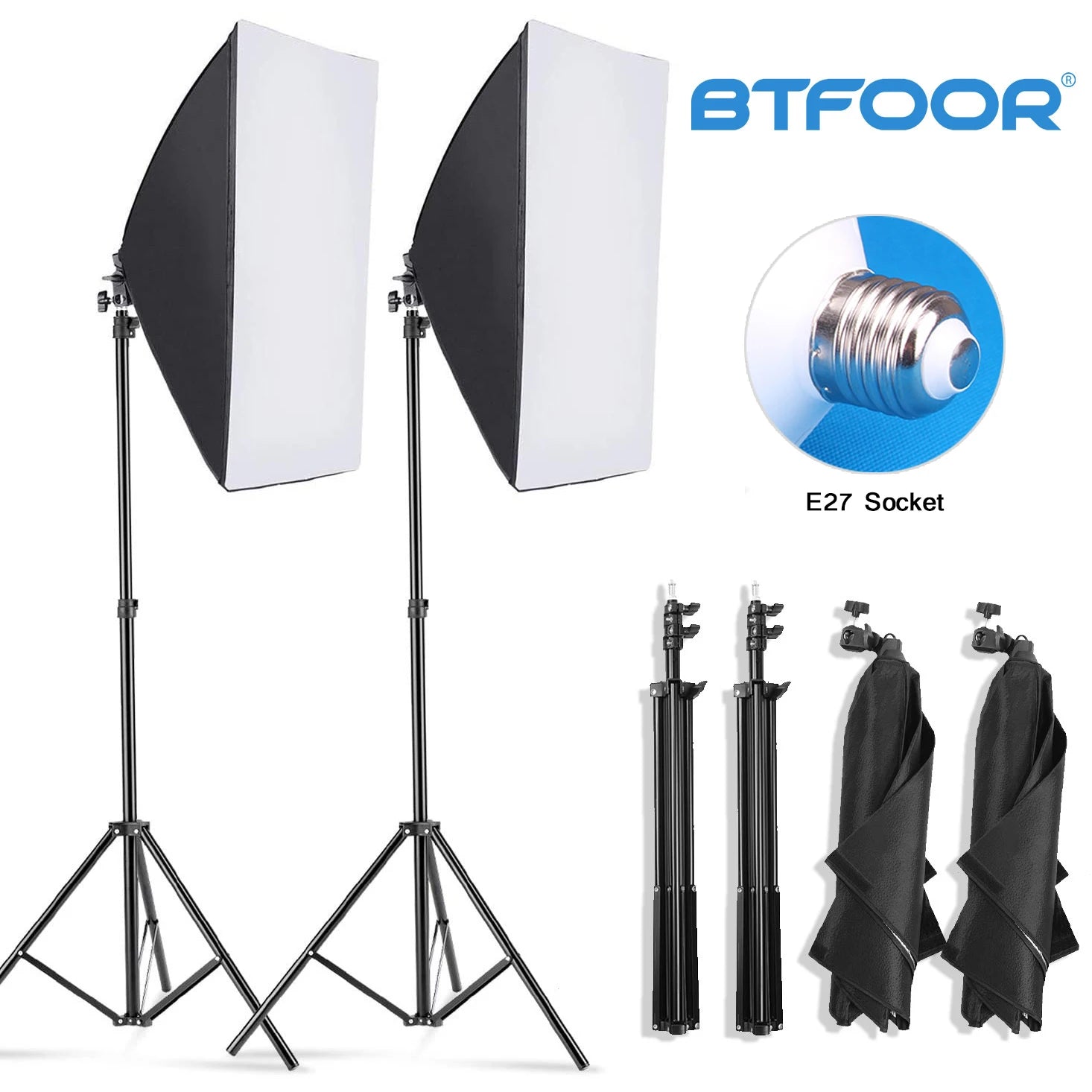 Softbox de fotografía profesional, caja suave de iluminación con trípode, bombilla fotográfica E27, sistema de luz continua para estudio fotográfico