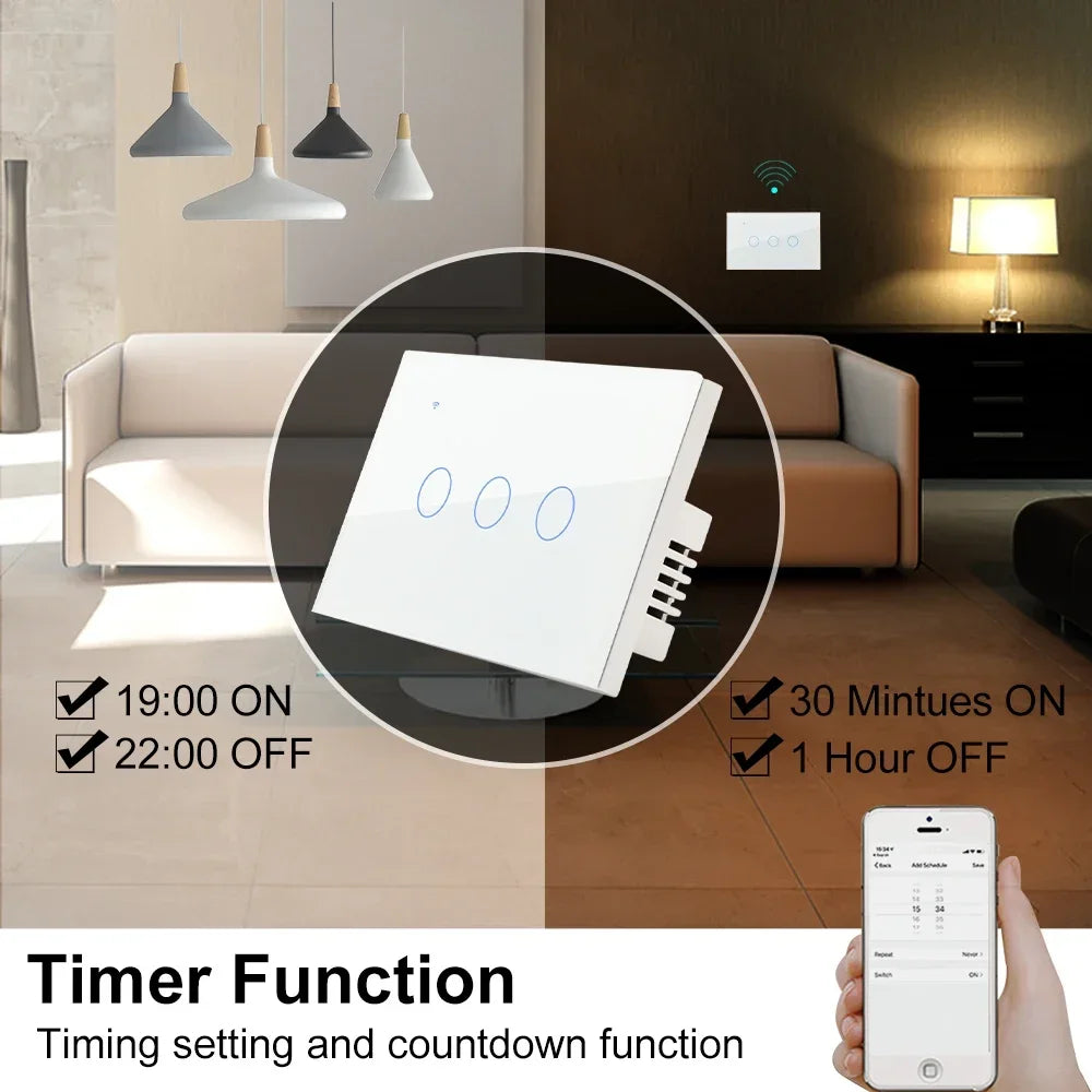 Interruptor táctil inteligente WiFi Tuya/Smart Life para lámparas, 220V-240V, 1-3 vías