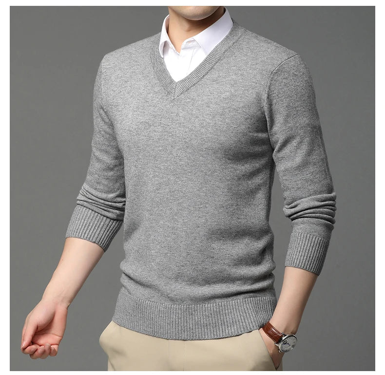 Suéter de Punto con Cuello en V para Hombre – Otoño Invierno