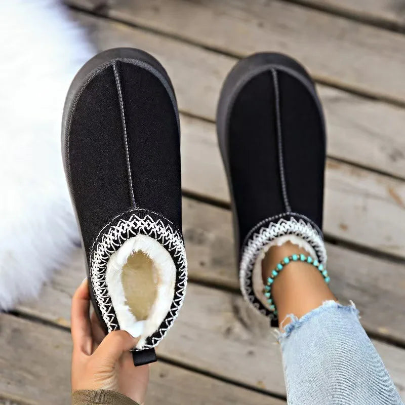 Zuecos de plataforma unisex con ribete étnico y forro de piel sintética