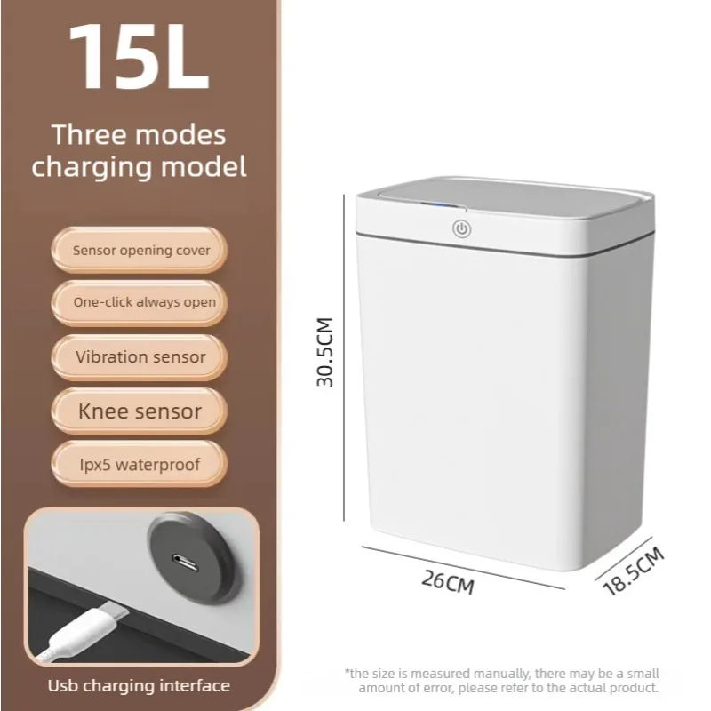Bote de basura inteligente sin contacto recargable por USB