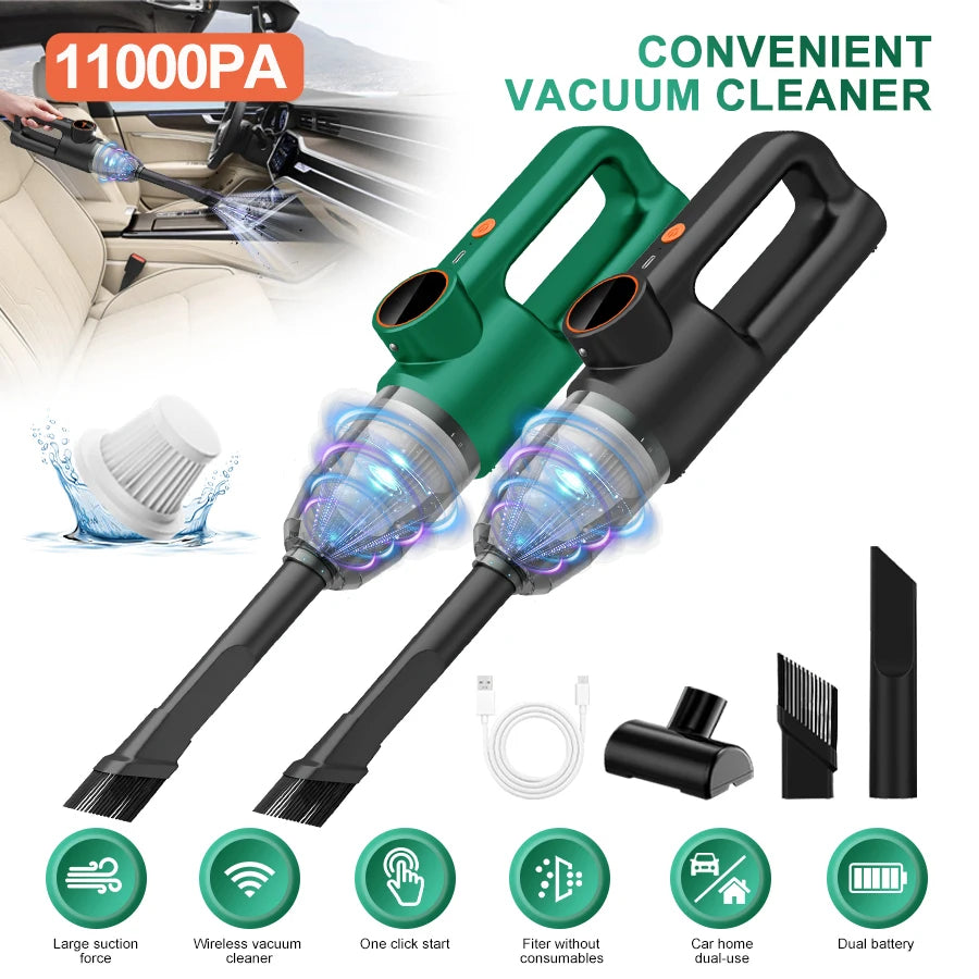 Aspirador de coche de 11000PA, aspirador de mano inalámbrico portátil de succión fuerte con múltiples boquillas para coche, hogar, oficina, mascota