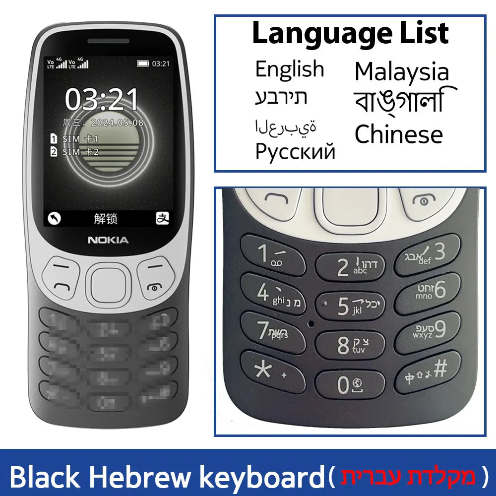 Nokia 3210 4G característica teléfono Bluetooth 5,0 Radio FM Dual SIM 2,4 "puerto tipo C 1450mAh mejor botón pulsador teléfono móvil nuevo