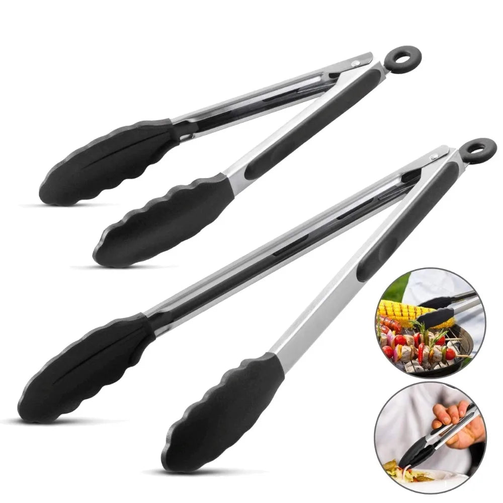 LMETJMA Pinzas de cocina premium Pinzas de cocina de silicona 9 12 pulgadas Sin BPA Antiadherente Barbacoa Cocinar Grilling Bloqueo Pinzas para alimentos KC0253