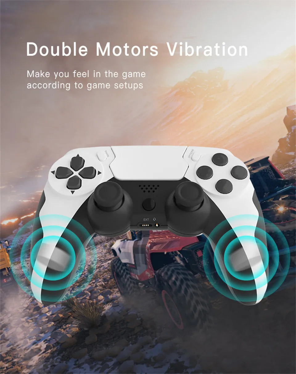 GAMINJA-mando inalámbrico con Bluetooth, doble vibración, 6 ejes, panel táctil, micrófono, puerto de auriculares para PS4, PS3, PC