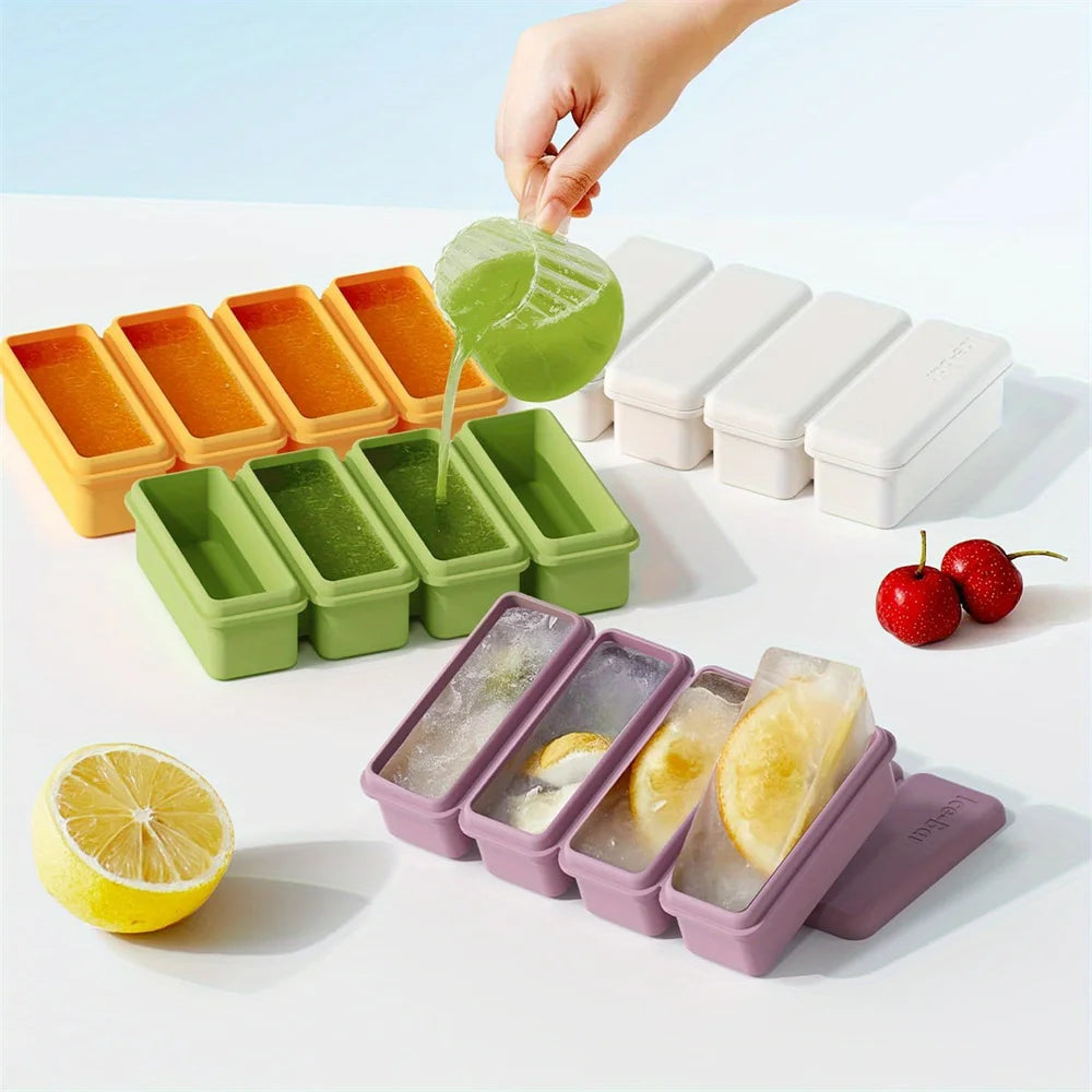Bandejas de cubitos de hielo de silicona de 4 rejillas con tapa, molde para paletas casero, contenedor de congelación de alimentos para moldes de congelador para sopas y salsas
