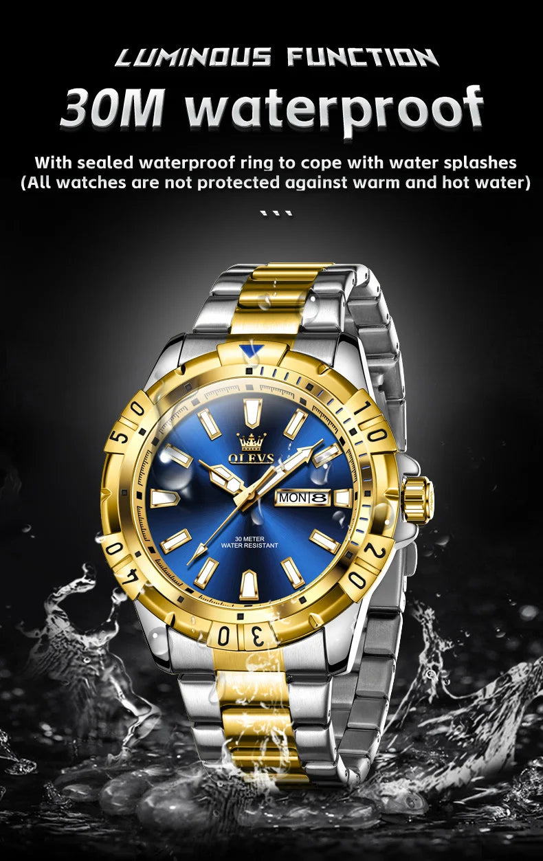 Reloj OLEVS de Cuarzo para Hombre, Resistente al Agua con Calendario Dual