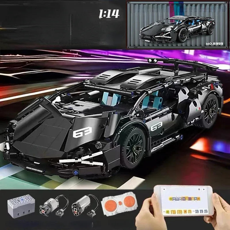 Modelo de coche deportivo de carreras técnico, bloques de construcción técnicos para adultos 1:14, supercoche DIY, rompecabezas de ladrillos, juguetes para niños y adultos, regalo (1280 + granulado)