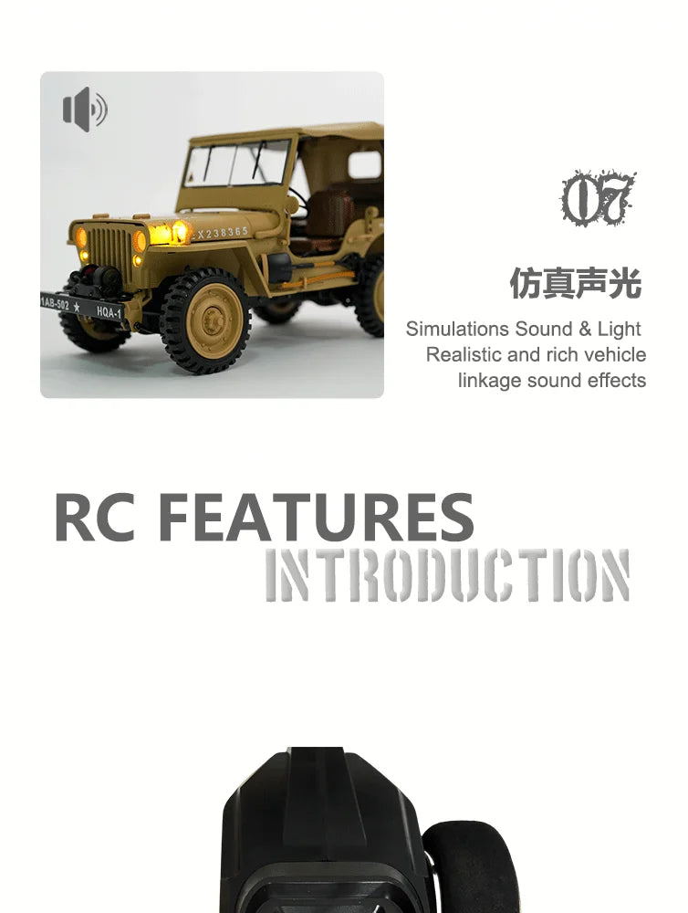 Jeep Willys RC 1/14 Militar con Cabrestante 4WD