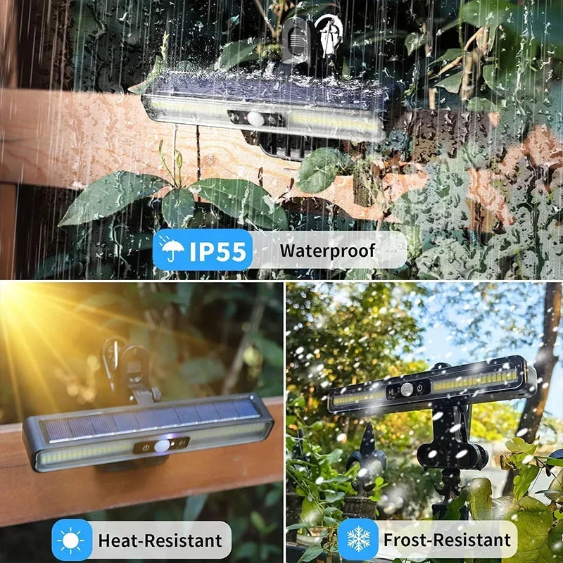 Luz solar con sensor de movimiento para exteriores, luces para vallas impermeables con 3 modos, 6000K, lámpara de seguridad portátil para canalones y garajes
