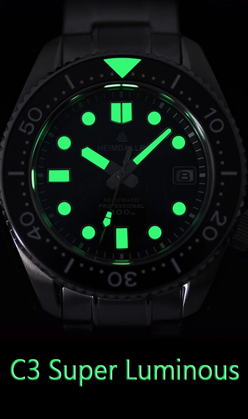 Reloj de Buceo Automático HEIMDALLR MM300, Cristal Zafiro, 300M, Acero Inoxidable