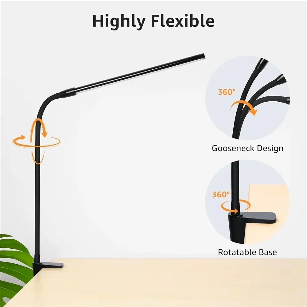 Lámpara de Escritorio LED de Doble Cabezal con Clip, Regulable, para Monitor de Computadora, Lámpara de Mesa para Arquitectos, para Oficina, Lectura