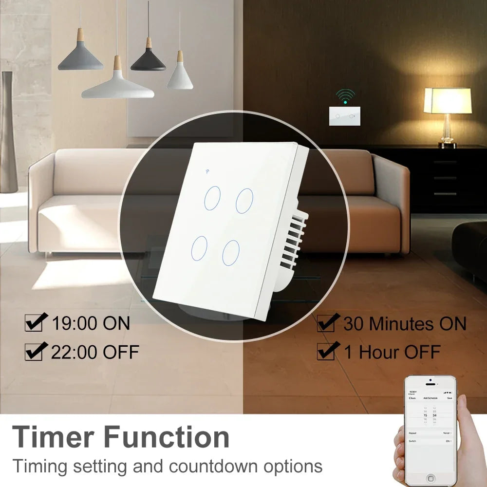 Interruptor inteligente de encendido y apagado con WiFi, dispositivo con botón de encendido de 220V, para pared, Alexa, Google Home, sin cable neutro, UE, dos vías