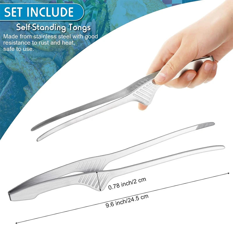 LMETJMA Pinzas para parrilla de acero inoxidable Patelai Pinzas para barbacoa coreanas y japonesas Pinzas para alimentos antideslizantes Pinzas autoportantes para cocina JT502