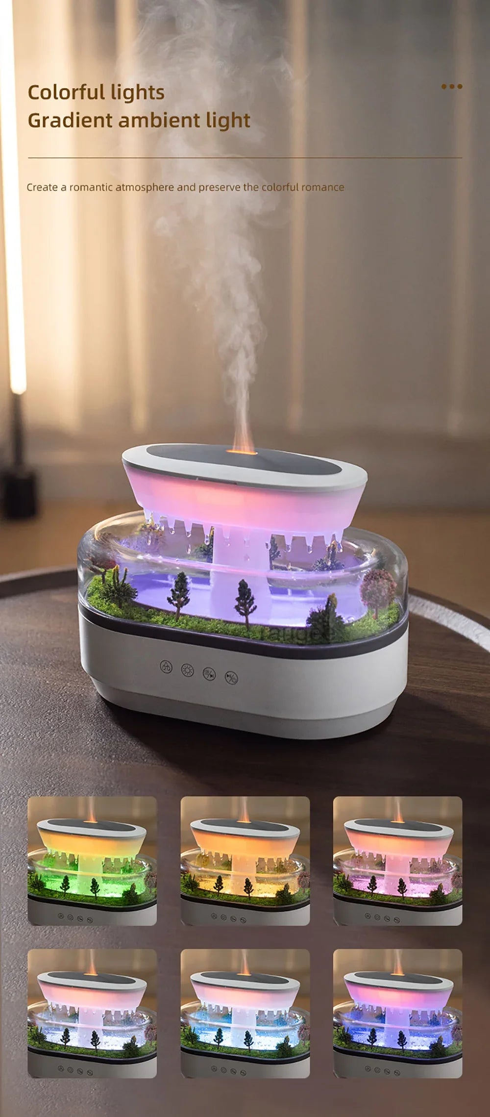 Nuevo humidificador de aire de gota de lluvia, humidificador de Aroma, luz de ambiente colorida, ruido blanco, música esencial, difusor de fragancia de aceite para el hogar