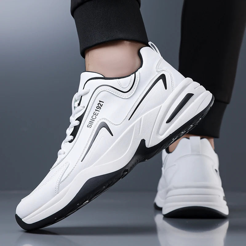 Zapatillas deportivas impermeables de cuero con suela gruesa para hombre