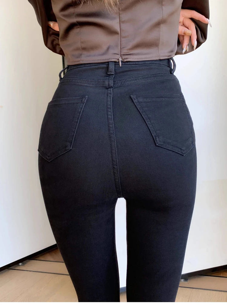 Pantalones Vaqueros Acampanados de Cintura Alta con Forro Polar para Mujer, Talla Grande
