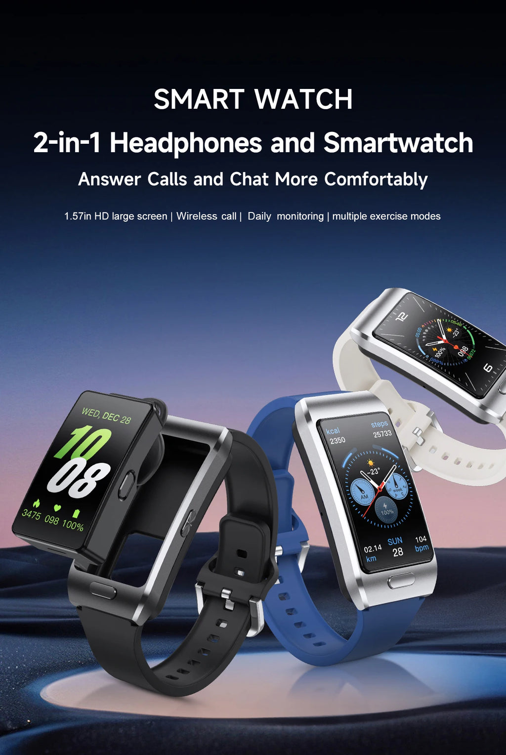 Reloj inteligente LIGE 2 en 1 TWS auriculares 1,57 "hombres mujeres GPS deportes Fitness ECG relojes de ritmo cardíaco Bluetooth llamada música Smartwatch