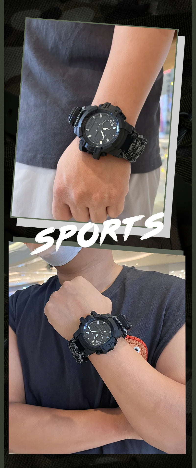 Reloj Digital Deportivo con Brújula y LED para Hombre, Resistente al Agua