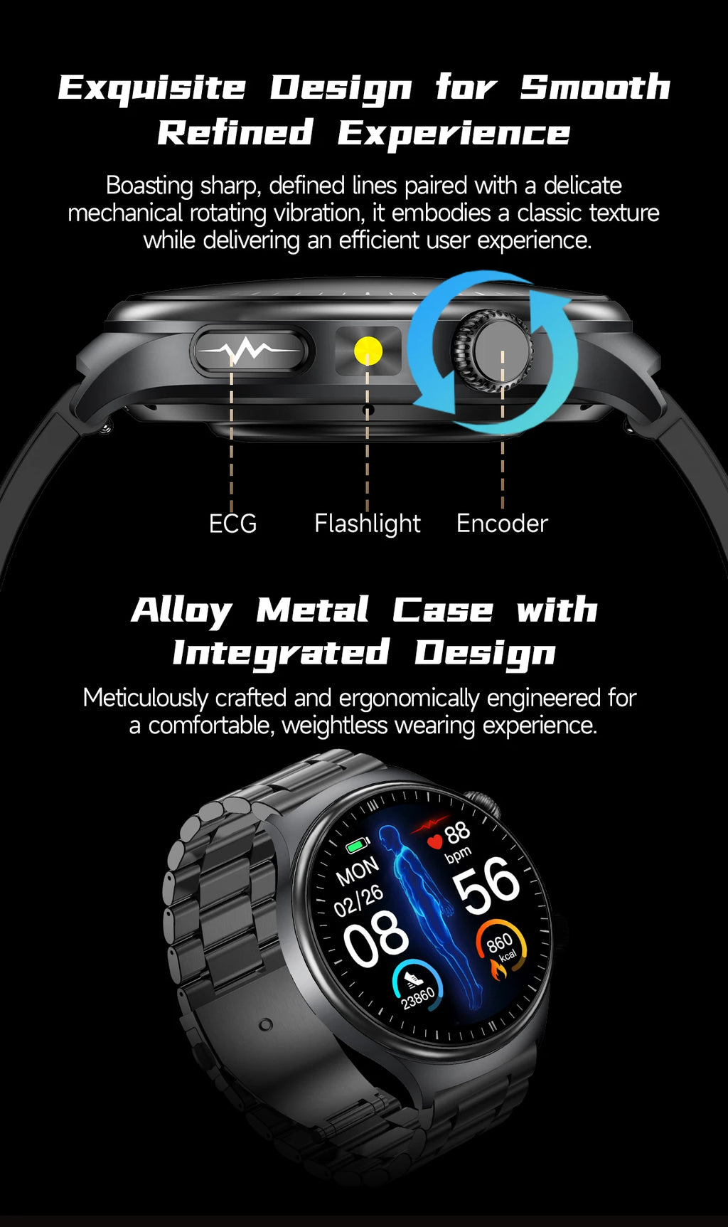 Reloj Inteligente con ECG, Grasa Corporal y Presión Arterial AMOLED