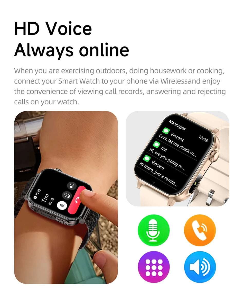 Smartwatch LIGE con llamadas Bluetooth, monitor de salud y carga rápida tipo C