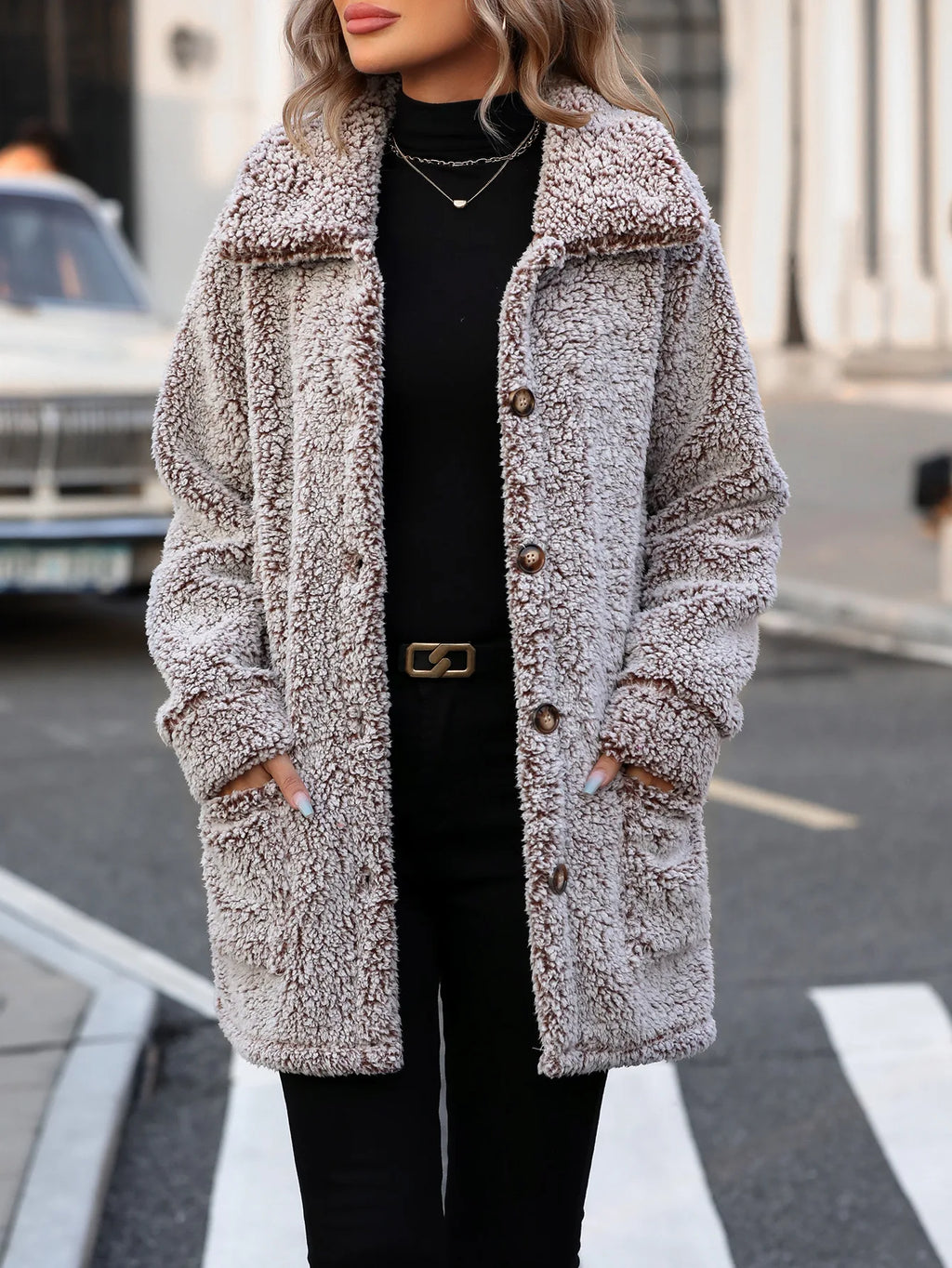 Otoño e Invierno chaqueta de terciopelo Flash abrigo ropa de mujer Casual cuello suelto solo pecho chaqueta cárdigan de longitud media