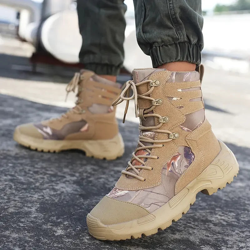 Botas tácticas de senderismo para hombre, caña alta, antideslizantes