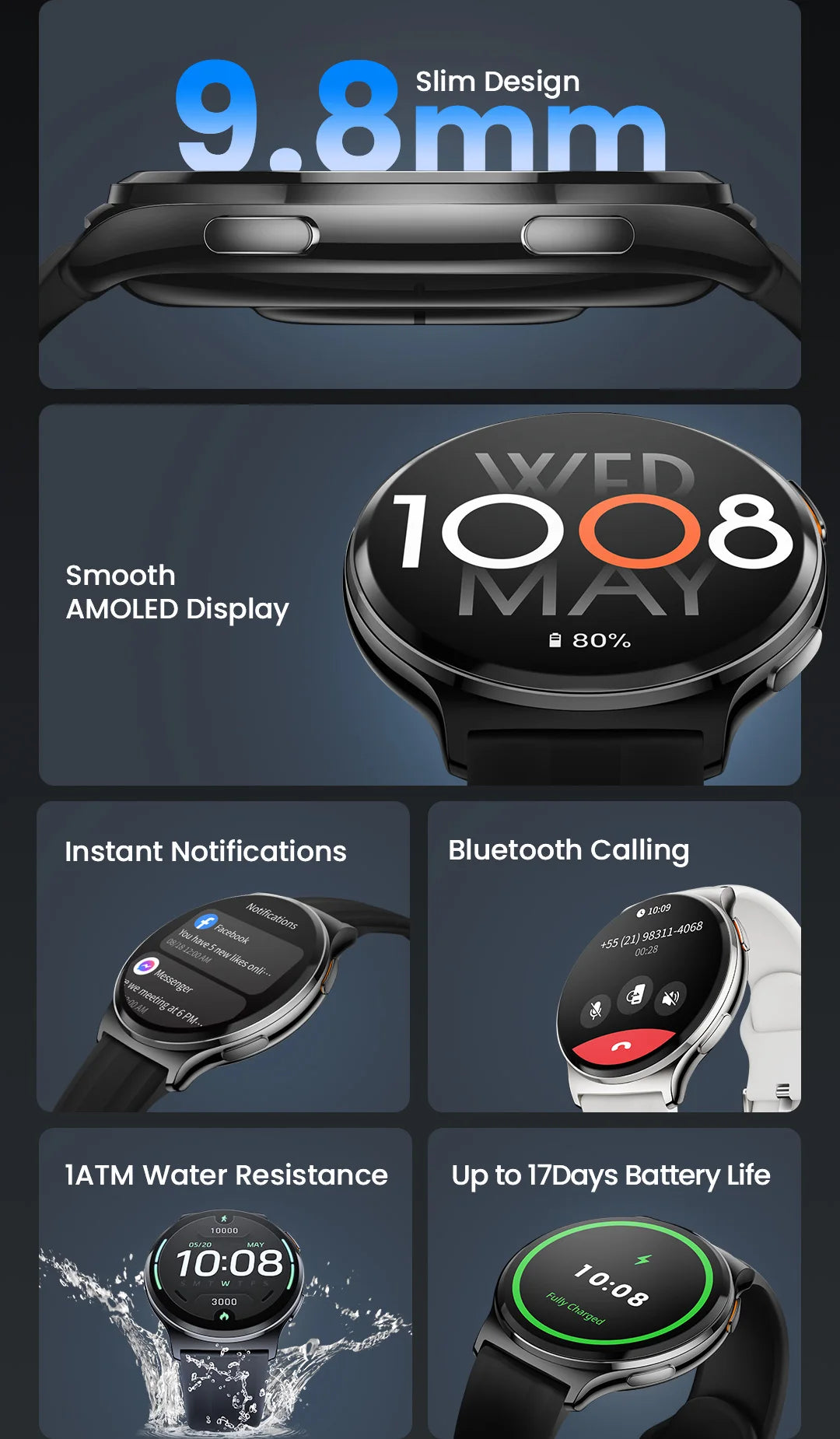 Reloj Inteligente Solar Lite 2 con AMOLED, Modos Deportivos y Llamadas