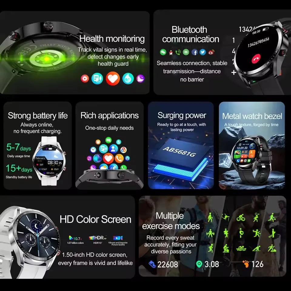 ECG + PPG Bluetooth llamada reloj inteligente hombres láser salud presión arterial Fitnes relojes deportivos hombre deportes impermeable Smartwatch + caja