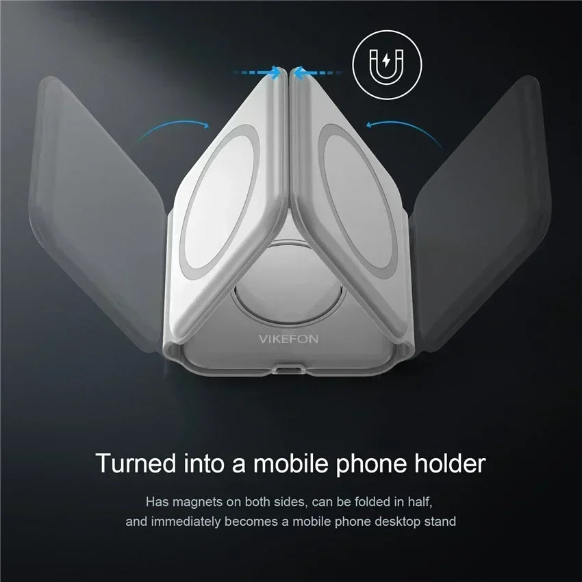 Cargador Inalámbrico Plegable 3 en 1 de Carga Rápida para Escritorio, Compatible con iPhone 17 16 15 14 13 Pro Max, iWatch 10 9 8 7 6, AirPods Pro 2
