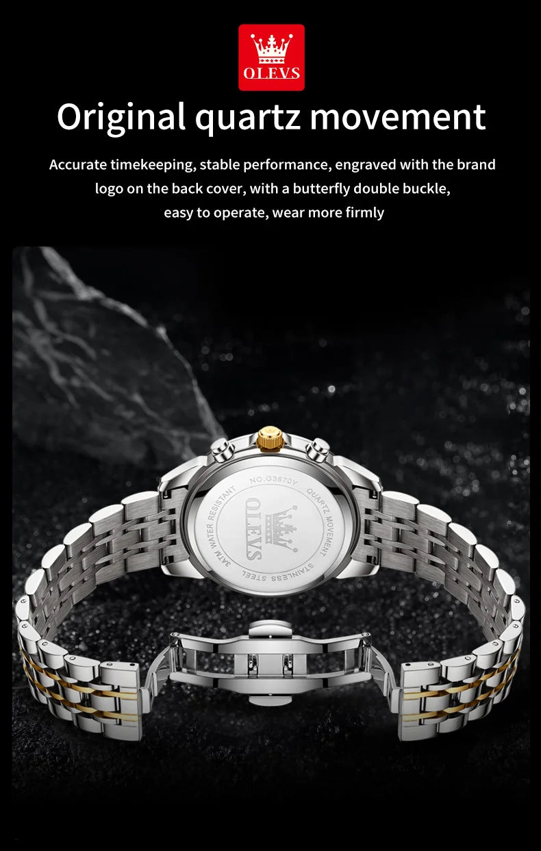 Reloj OLEVS 3670 Cronógrafo para Hombre Fase Lunar Resistente al Agua