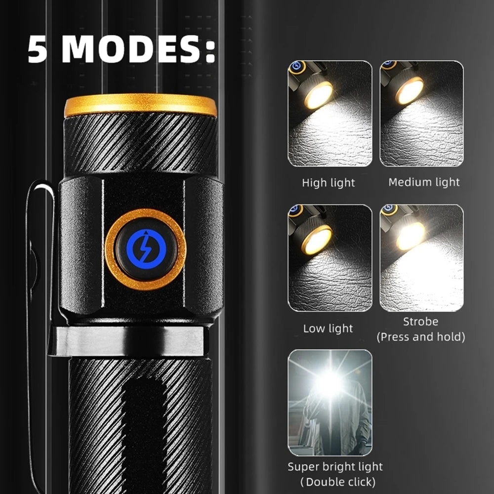 Linterna LED Recargable USB de Alto Brillo para Exteriores