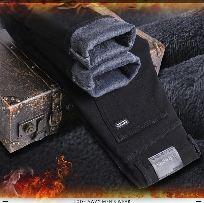 Pantalones Vaqueros Negros Elásticos de Terciopelo para Hombre, Talla Grande