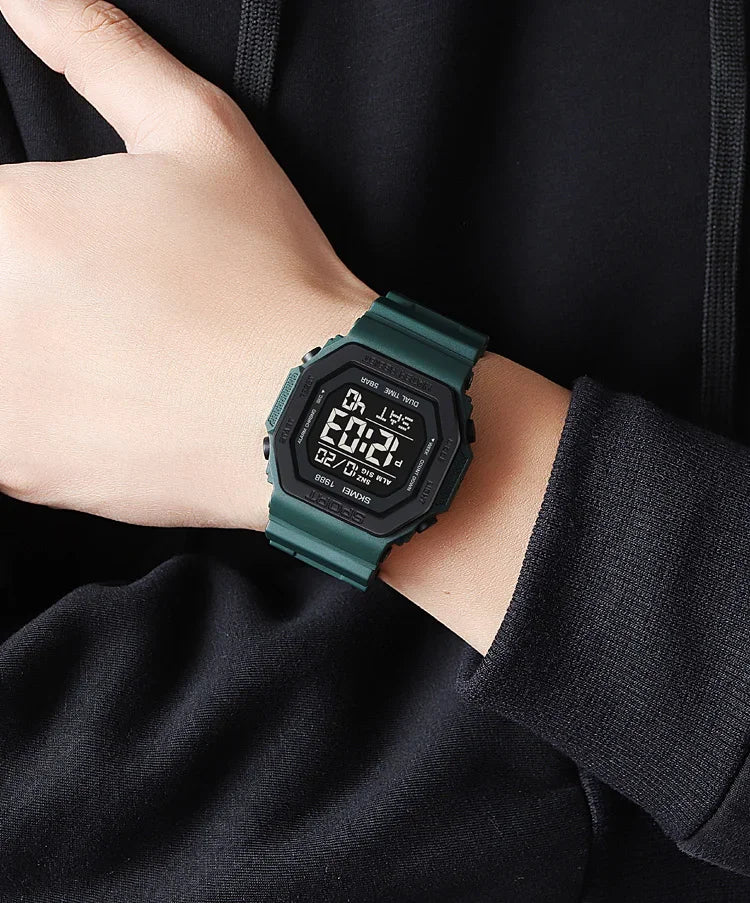 Reloj deportivo Digital SKMEI 1988 para Hombre, pantalla LED, relojes de pulsera militares con cuenta atrás, Reloj impermeable para Hombre 1628