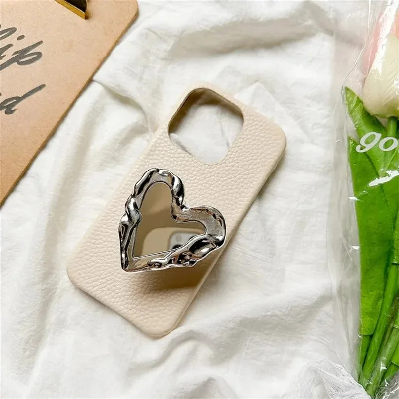 Soporte para Teléfono Móvil, Diseño Coreano, Agarre en Forma de Corazón Plateado, Espejo, Soporte de Lujo para Dedos, Griptok, para iPhone y Samsung