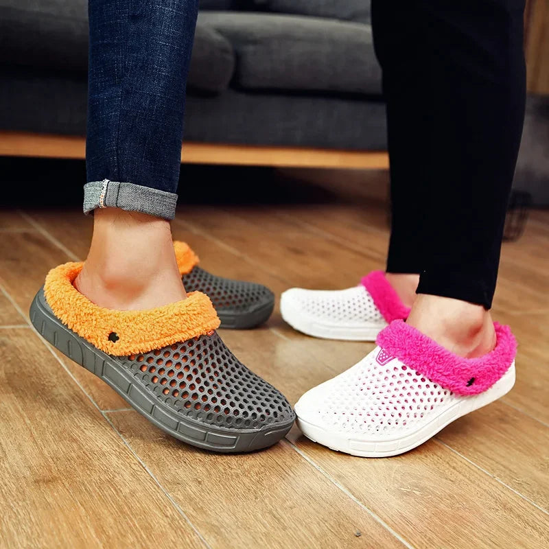 YRZL Zapatillas de invierno para hombre y mujer, zapatos cálidos para interiores, Pantoffels de algodón antideslizantes, zuecos informales, zapatillas de suelo para casa sin cordones para hombre