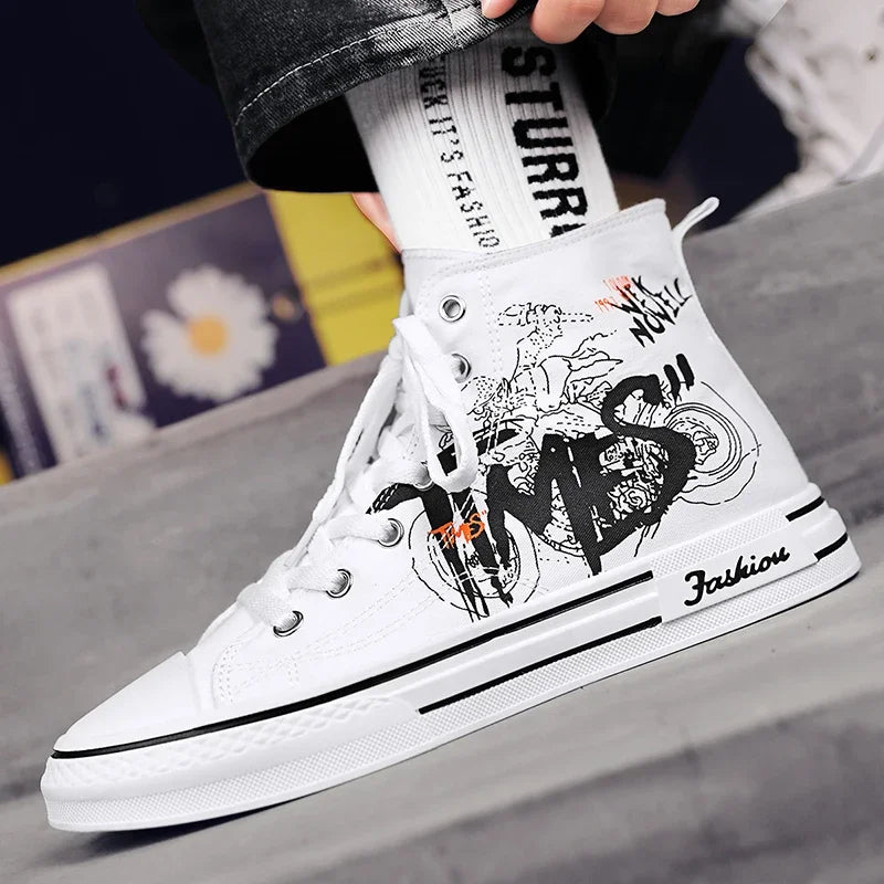 Zapatos de hombre, zapatos de lona vulcanizados, zapatillas altas, zapatos de plataforma informales transpirables, zapatillas deportivas para hombre, Tenis masculinos, zapatillas gruesas