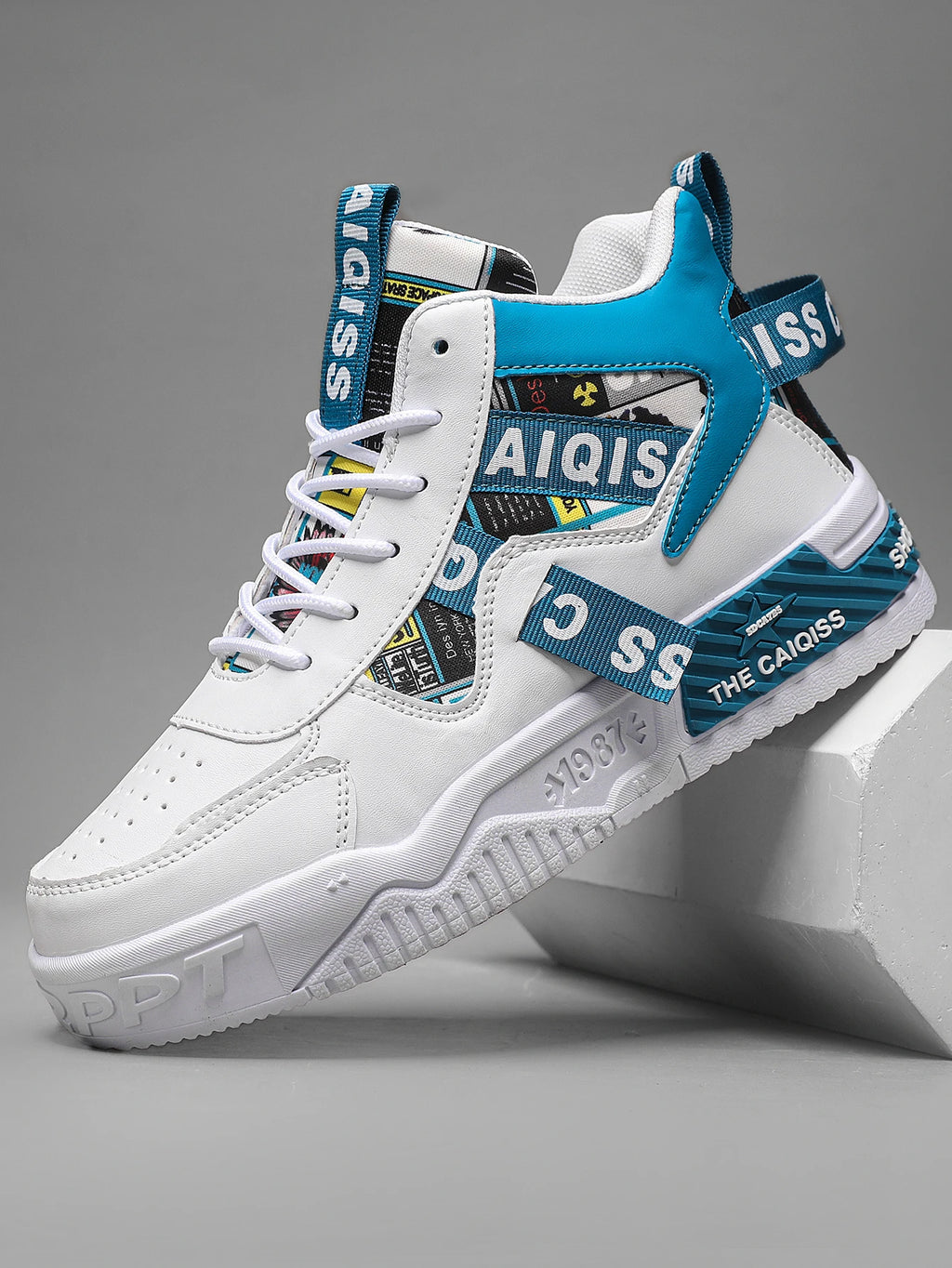 Zapatillas de plataforma con grafiti para hombre, estilo urbano, con cordones