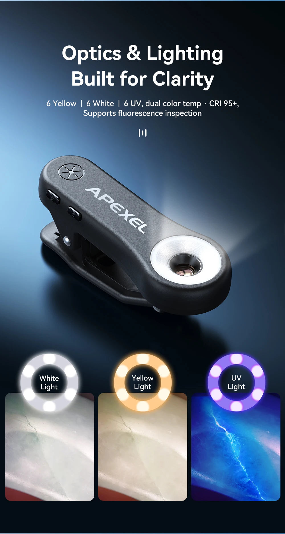 Lente Microscopio 200X APEXEL con Luz LED para Smartphones