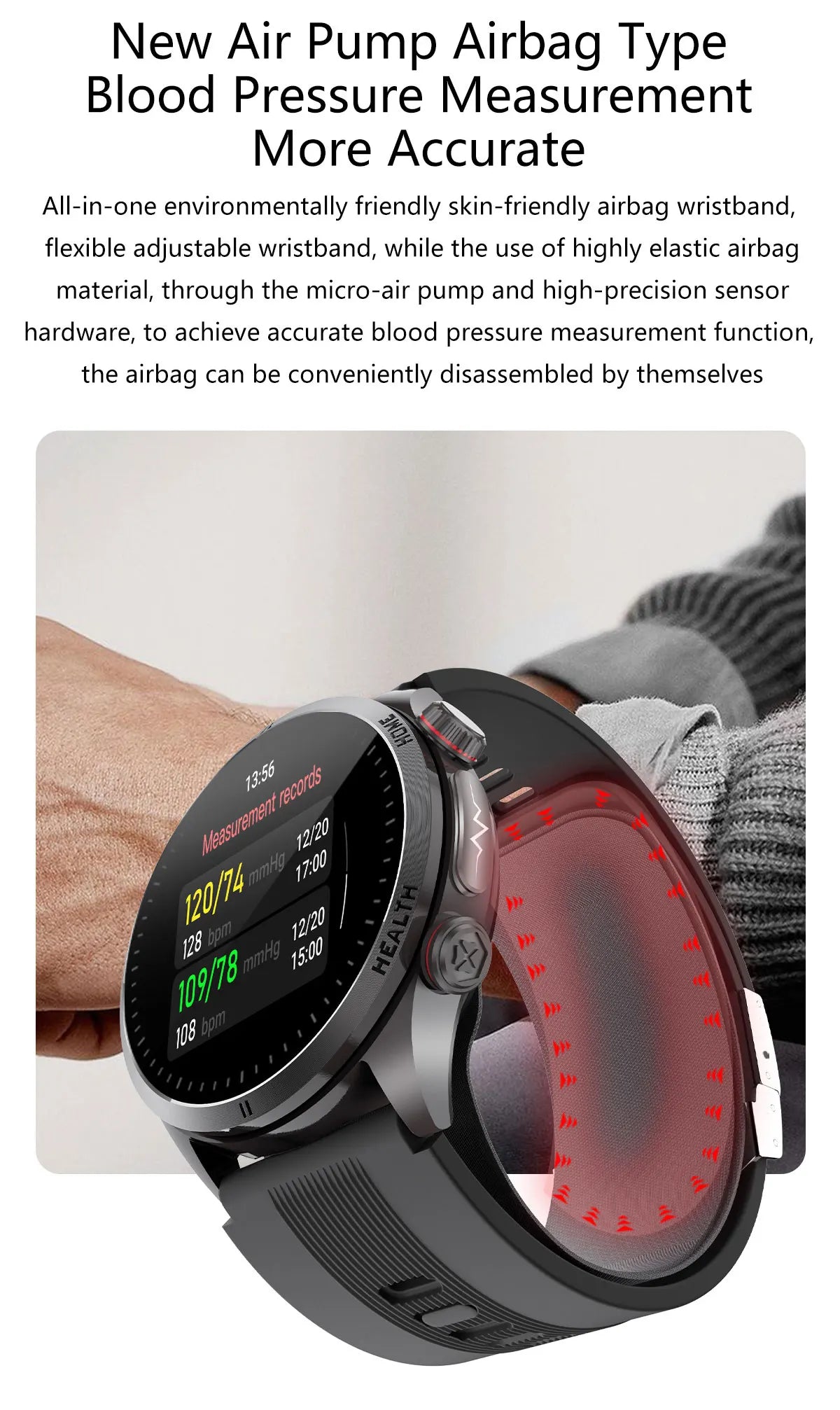 Reloj Inteligente con Airbag para Presión Arterial Precisa, ECG y NFC