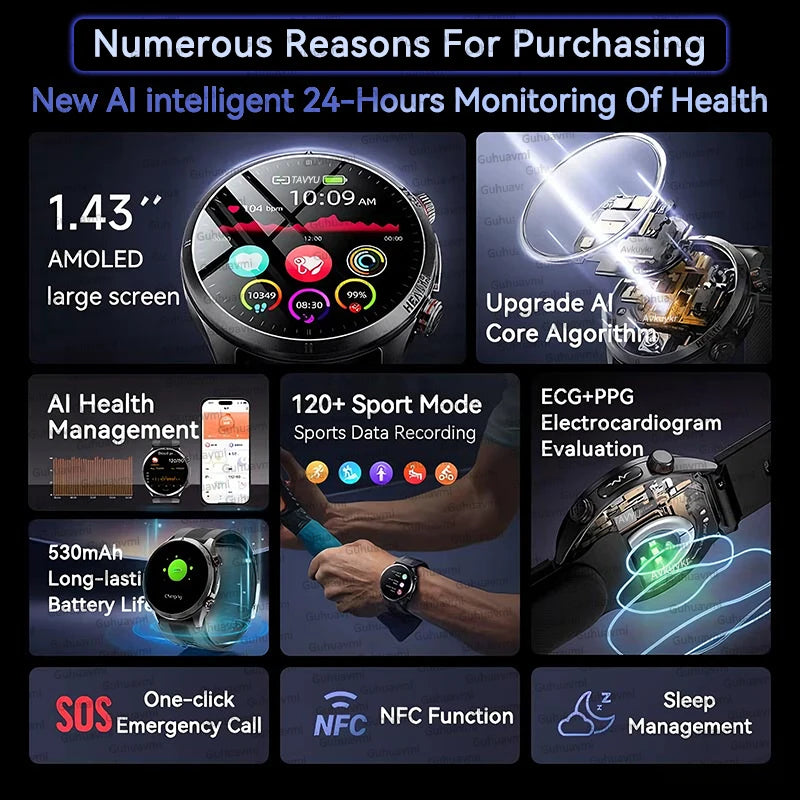 Reloj Inteligente con Airbag para Presión Arterial Precisa, ECG y NFC